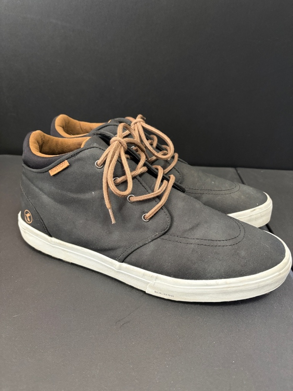 Black Canvas Mid-Top Sneakers with Tan Accents